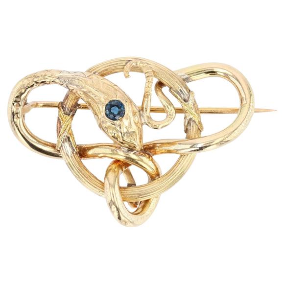 Vintage Jewelry - French 19th Century Sapphire 18 Karat Yellow Gold Snake Ring